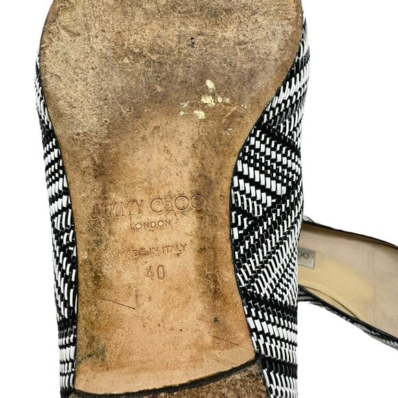 Jimmy Choo Alina Black & White Woven Geometric Pointed Toe Slip On Ballet Flats - Picture 8 of 9